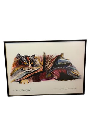 Limited Edition Mark Margolis Lithograph Framed Cat Artwork 1988
