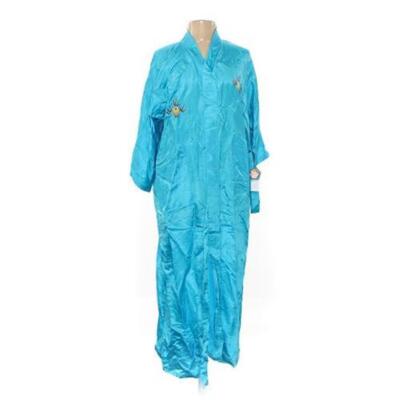 NWT AUTHENTIC ASIAN CHINA GOLDEN DRAGON L EMBROIDERY BLUE SATIN LONG ROBE POLY M