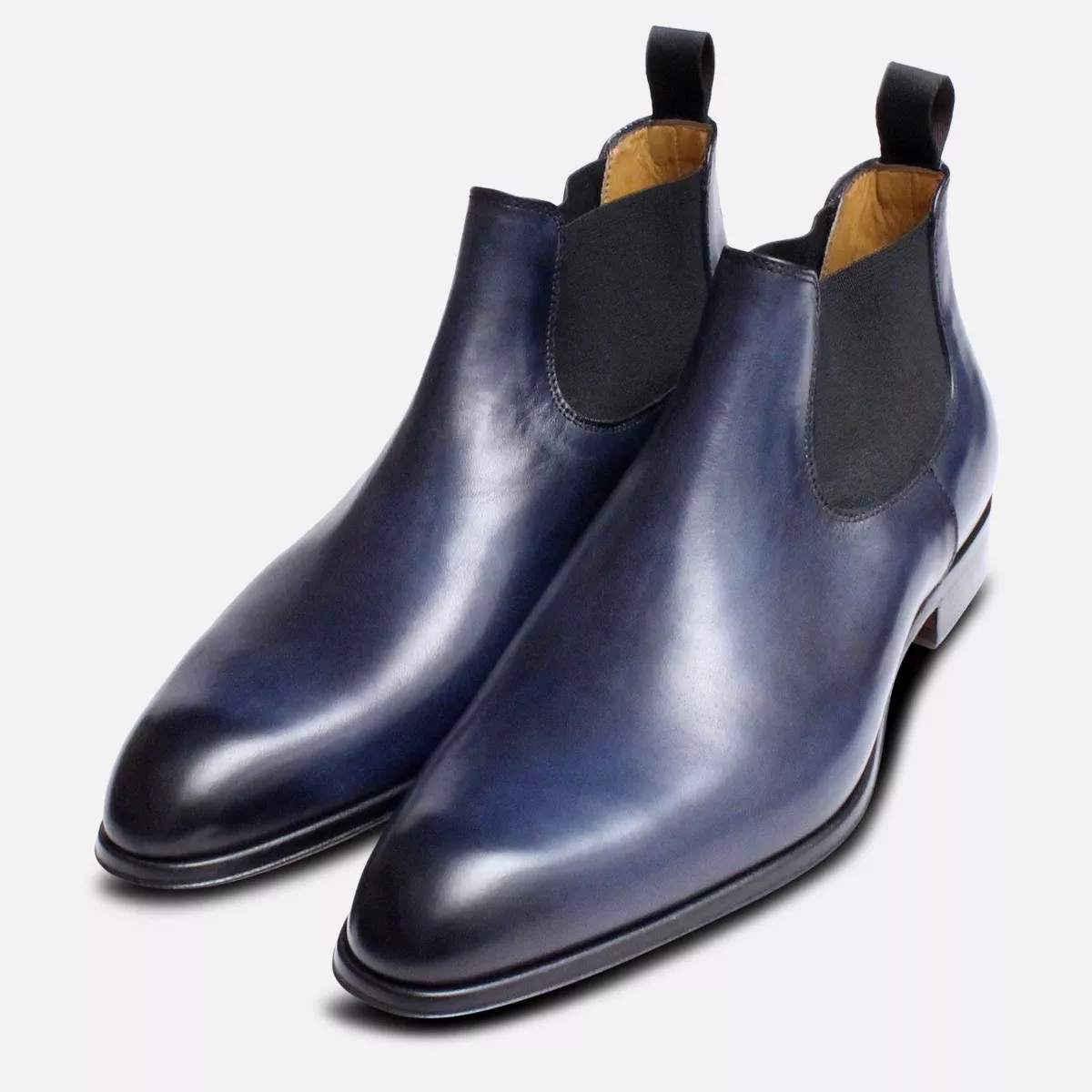 Mens navy blue leather clearance boots