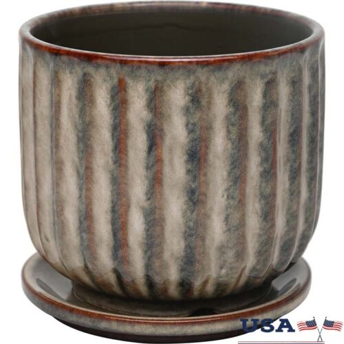 6 Inch Ceramic Planter W/ Saucer Drainage Hole Indoor Outdoor Flower Pot New