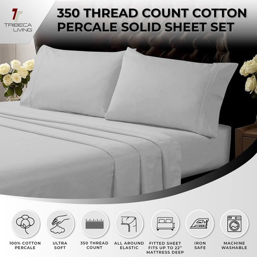 Tribeca Living King Bed Sheet Set, Crisp and Smooth Egyptian Cotton Percale S... - Picture 3 of 6