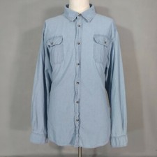 Wrangler shirt men's 2XL XXL blue long-sleeve cotton button-down denim cotton