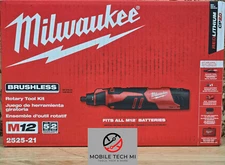 Milwaukee 2525-21 M12 12V Cordless Brushless Rotary Tool Kit Battery Charger Bag