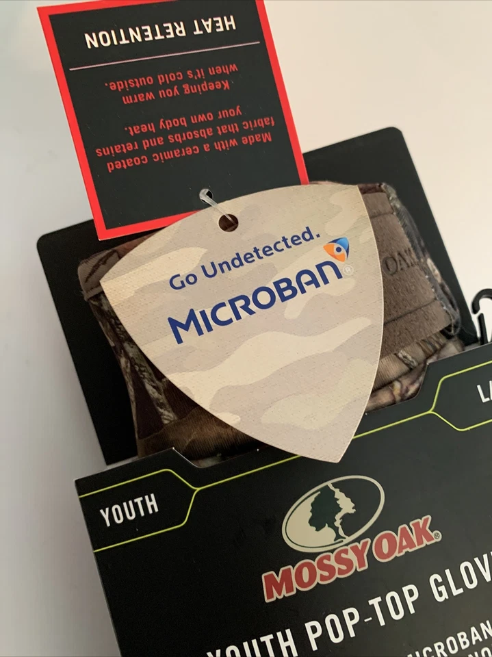 Mossy Oak YOUTH Heat Retention Pop-Top Gloves - Size Youth L/XL - Image 3 of 4