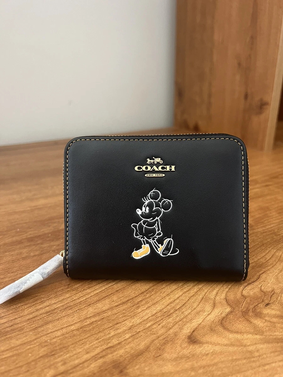 NWT Disney X Coach Small Zip Around Wallet With Mickey Mouse Black Calf  Leather