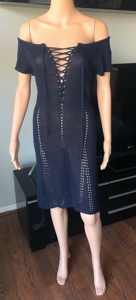 Tom Ford for Gucci S/S 1995 Vintage Lace Up Off Shoulder Crochet