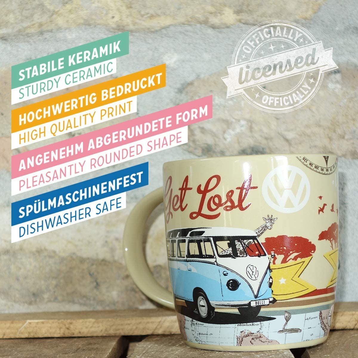 Nostalgic-Art - Ceramic Coffee Tea Mug Cup 11oz - VW Bulli Let's Get Lost