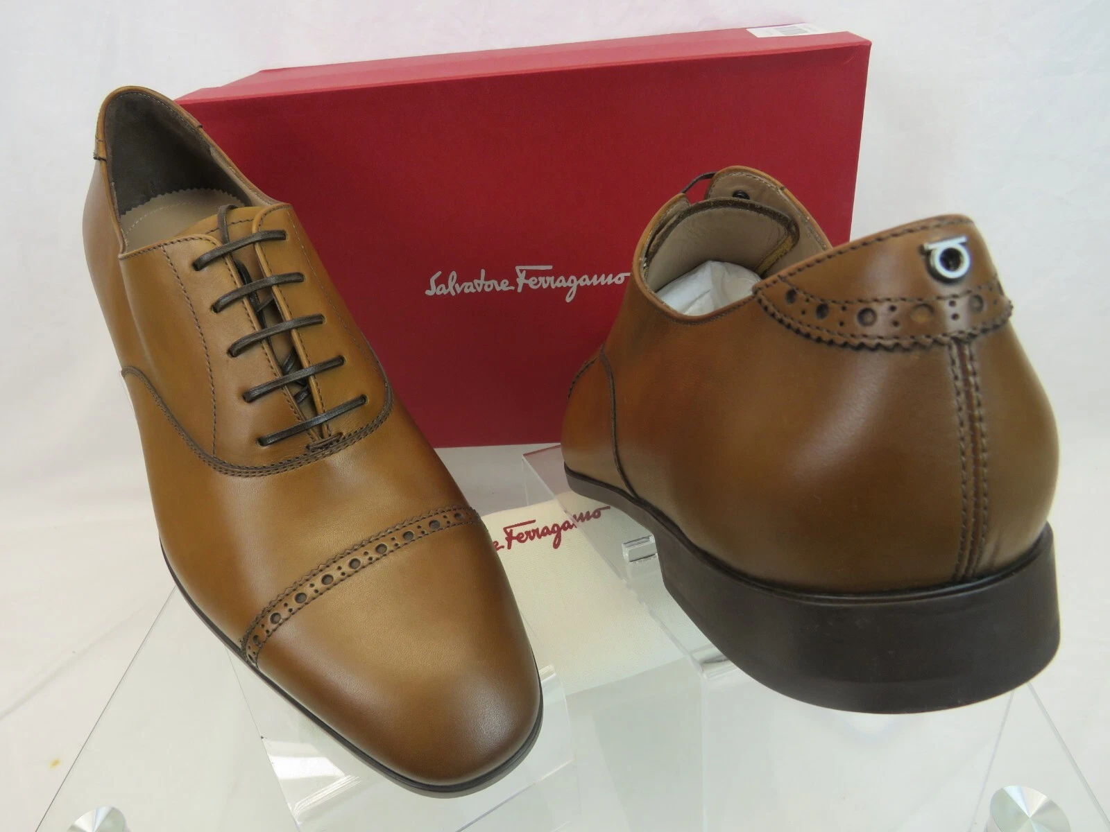 Ferragamo — NIB FERRAGAMO BOSTON BROWN TAN AMBRE BROGUE LEATHER GANCINI BIT OXFORDS 9.5 E