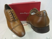 NIB FERRAGAMO BOSTON BROWN TAN AMBRE BROGUE LEATHER GANCINI BIT OXFORDS 10.5 EE