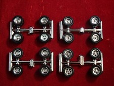 4 NEW SETS HO ROAD RACE REPLICAS CHROME WHEELS AND TIRES AURORA T-JET DASH