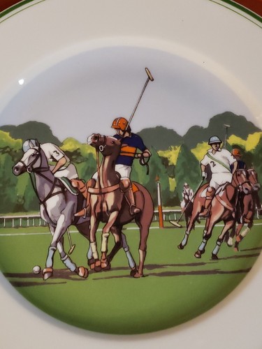 Phillipe Deshoulieres Porcelain Limoges France Polo Ponies Sports Plate 8 1/2" - Picture 2 of 9