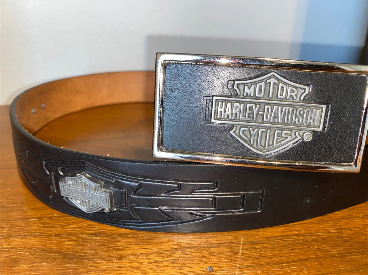 VINTAGE 90 s HARLEY DAVIDSON BLACK LEATHER BELT HD W HD