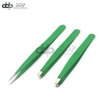 3 Slant  Pointed Tweezers Set Eyebrow Ingrown Facial  Nose Hair Green Color