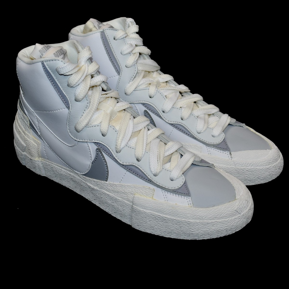 【新品】sacai × NIKE BLAZER MID ホワイト/グレー NWT Nike x Sacai Blazer Mid White Gray Leather Sneakers Men's 10