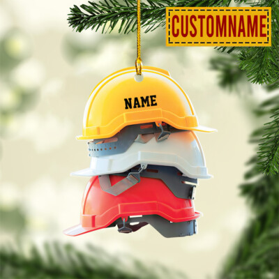 Personalized Safety Helmet Ornament, Construction Worker Christmas Ornament