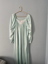 SHADOWLINE SZ M BEAUTIFUL SILKY LONG SOFT AQUA BLUE GOWN NIGHTGOWN PINK FLORALS