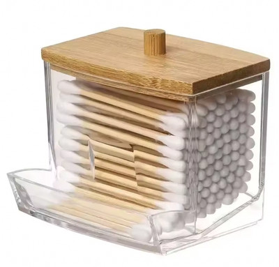 Cotton Swab Storage Box Double Head Cotton Buds Container Transparent Square.