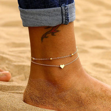 Image of Two Layers Chain Heart Style Gold/Silver Color Anklets for Women Bracelets Summe