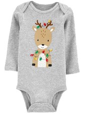 Carters Infant Boys Gray Reindeer Christmas Bodysuit Baby Creeper 3m