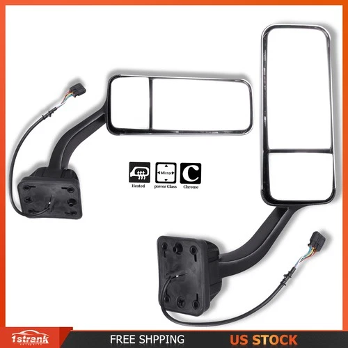 Chrome Door Mirror Power Heated For 2008-2016 Freightliner Cascadia LH+RH Side