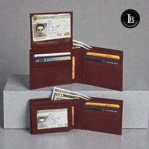 Mens Soft Lamb Genuine Leather Slim ID Credit Card Bifold Wallet