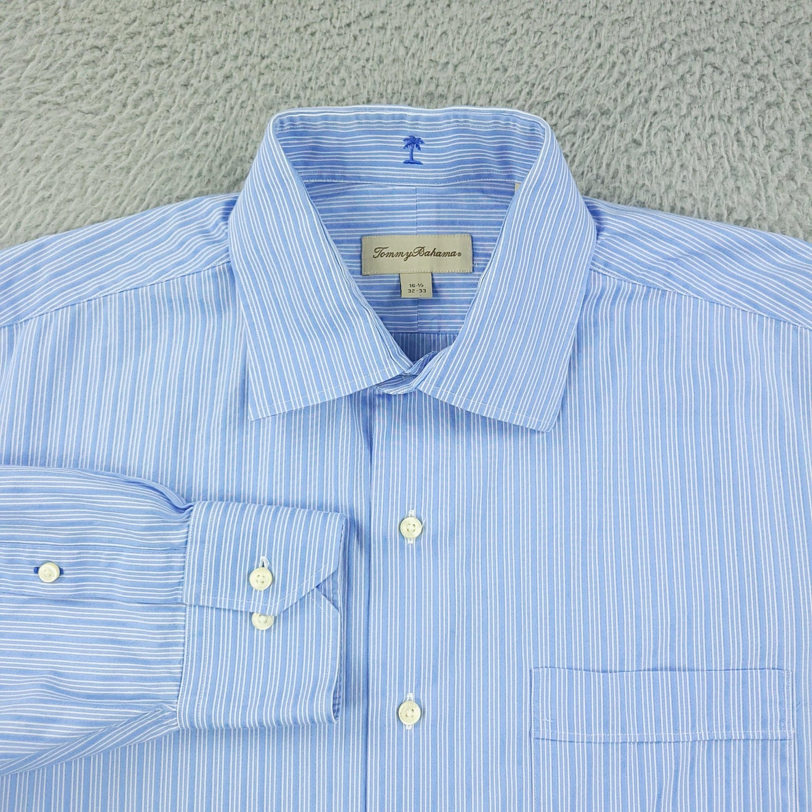 Tommy Bahama Shirt Mens 16.5 32-33 Blue Stripe Long Sleeve Dress Cotton