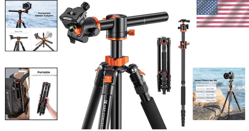 Adjustable 67-Inch Photography Tripod with Detachable Monopod & Quick Release - Image 2 of 4