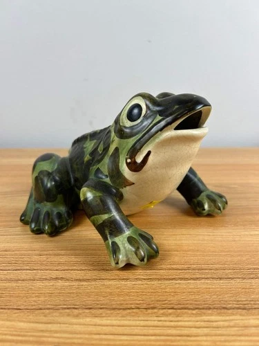 Brush McCoy Art Pottery Green Black Large Open Mouth Frog Figurine 8" Long