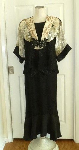 3pc Vtg 90s Spencer Alexis Black Mixed Media Kimono Shell Maxi Skirt S/M USA - Picture 2 of 24