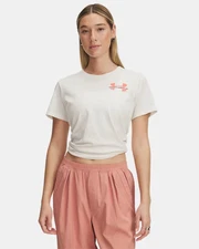 Under Armour Logo Womens T-Shirt Stone Short Sleeve Crew Neck Quick Dry Sz M NWT