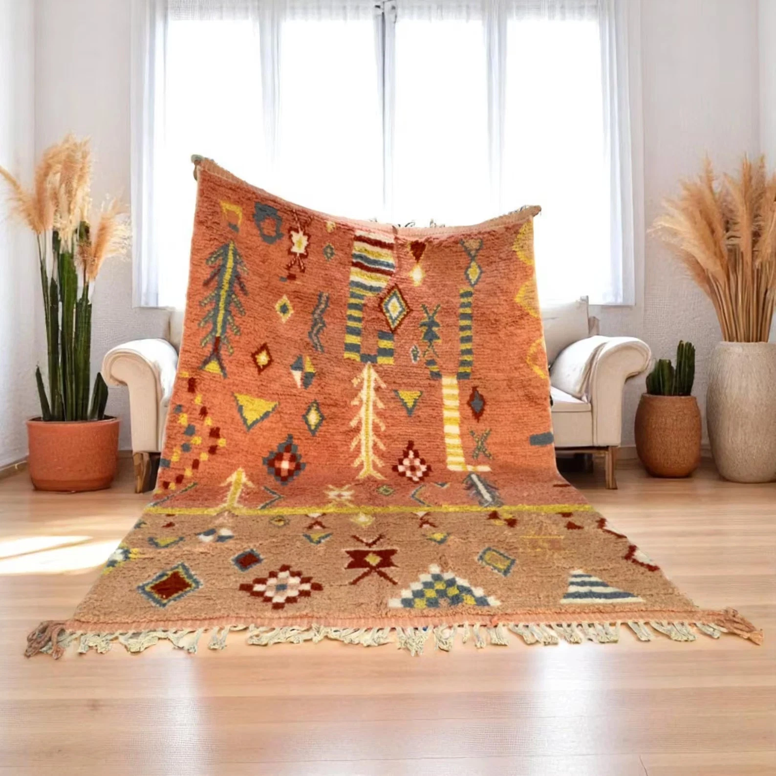 Handwoven Moroccan Wool Area Rug Multicolor Handmade Design Carpet