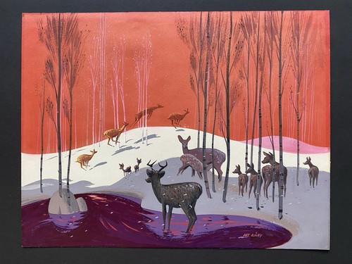ORIGINAL 1940'S-1950'S WALT DISNEY STUDIO PAINTING BACKGROUND ARTIST ART RILEY
