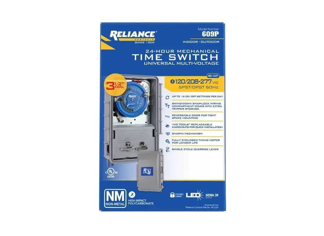 Reliance 24 Hr Mechanical Time Switch, Non-Metallic, 120/208-277V SPST/DPST 609P