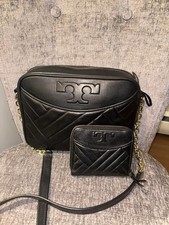 Tory Burch Alexa Quilted Camera Flemming Bag black Leather And Wallet Set