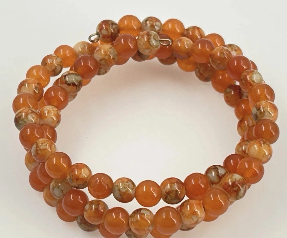 Red Carnelian Agate Natural Stone Womens Memory Wire Bracelet - Image 2 of 4