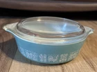 Vtg Pyrex 471 Turquoise Amish Butterprint Round 1 PT Casserole Dish 470C Lid