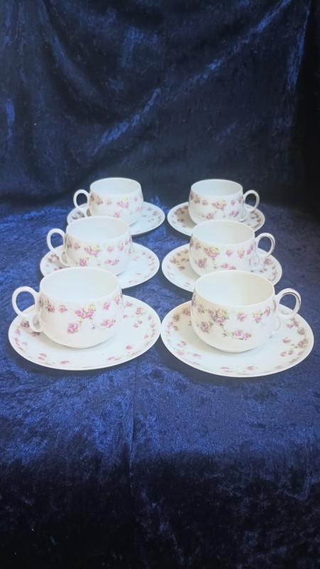 Antique M Z Austria Porcelain 6 Tea Cups & 6 Saucers