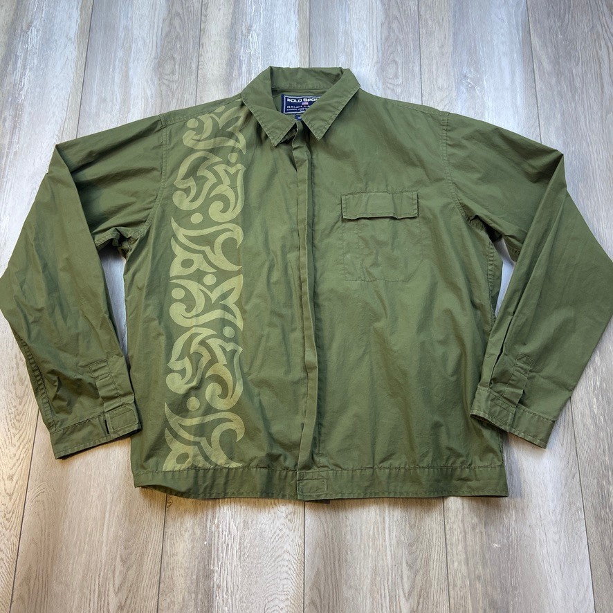 VINTAGE Ralph Lauren Polo Sport Windbreaker Jacket Mens L Olive Green Full Zip *