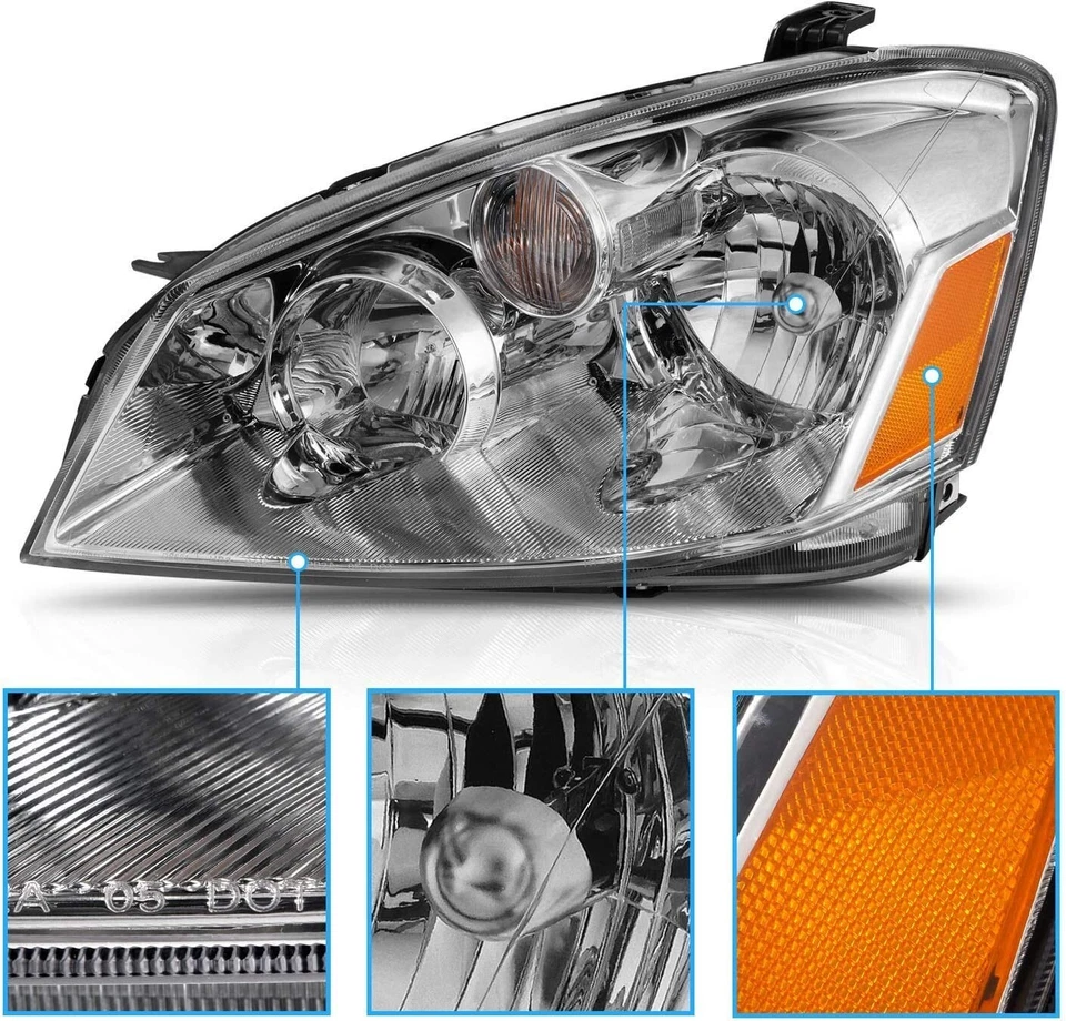 For 2005-2006 Altima Chrome Factory Halogen Headlights Headlamps 05-06 Lh+Rh - Image 3 of 4