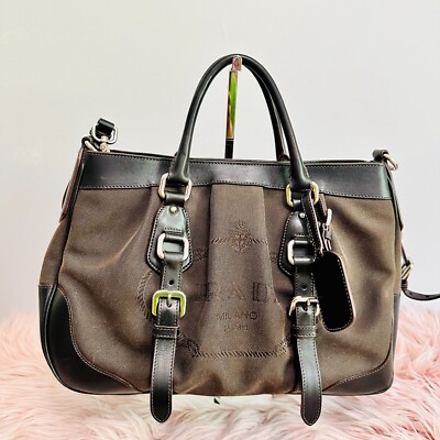 AUTHENTIC PRADA CANAPA CROSSBODY SATCHEL BAG MADE IN ITALY WITH