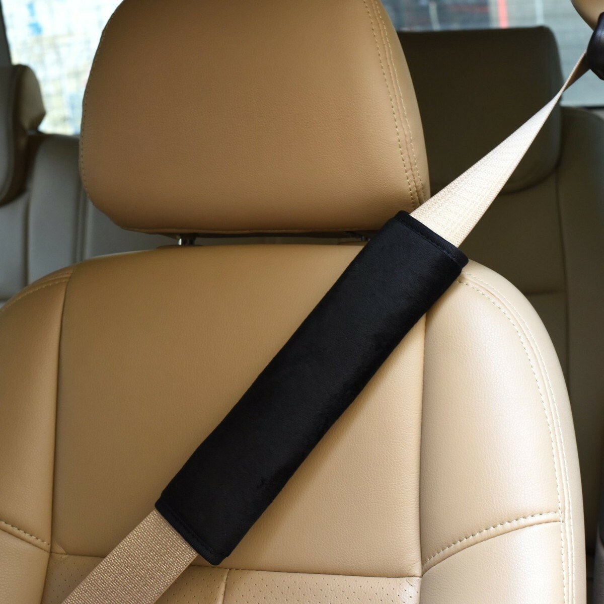 2Pc Black Seat Belt Pads Comforter Car Safety Soft Shoulder Strap Cover