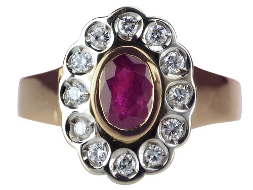 14 K 585 Gelb Gold 1,0 ct natürlicher Rubin 0,36 ct Brillant Damen Ring! - Picture 2 of 7