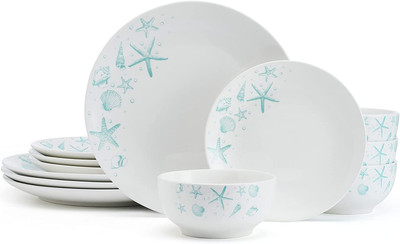 Tahiti Coastal 12 Piece Dinnerware Set, Service for 4, Multicolored