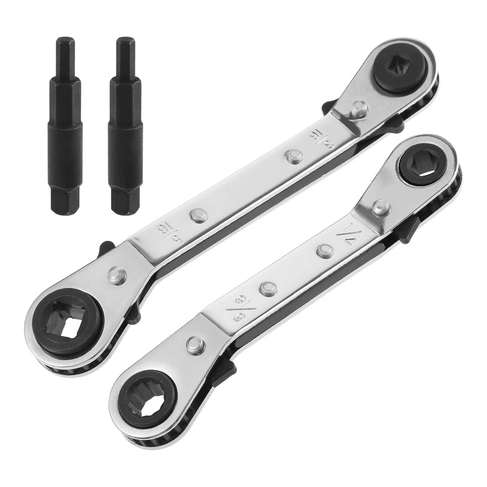 HVAC Service Wrench Air Conditioner Valve Ratchet Wrench w Hexagon Bit Adapter