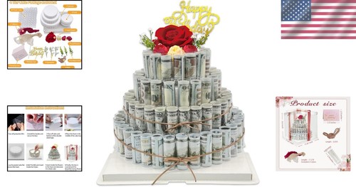 Premium Money Flower Cake GiftBox with Artificial Roses - 4 Tier Celebration - 第 2/9 張圖片