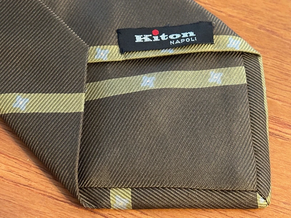 Nuevo KITON Cacao Marrón y Dorado SIETE 7 PLIEGUES Rayas Repp Corbata Cuello 60-L Foto 3 de 4