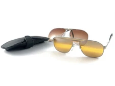 NEW VINTAGE ESSILOR " S " GOLD DOUBLE MIRROR CLIP ON 1970'S SUNGLASSES