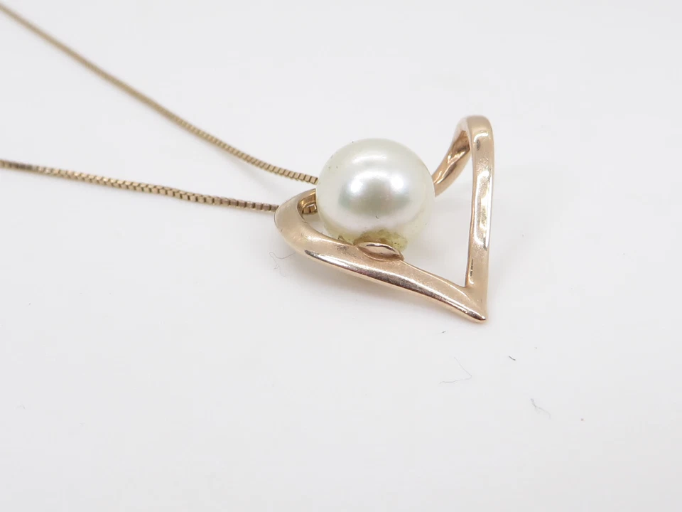 Colgante Corazón Perla Oro Rosa 14K 7.5mm con Collar Cadena Caja 18" Foto 3 de 4