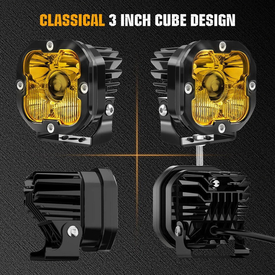 2x Laser 3"" lâmpadas de trabalho LED para condução offroad pods para Ford-150 Chevy branco amarelo - Imagem 2 de 4