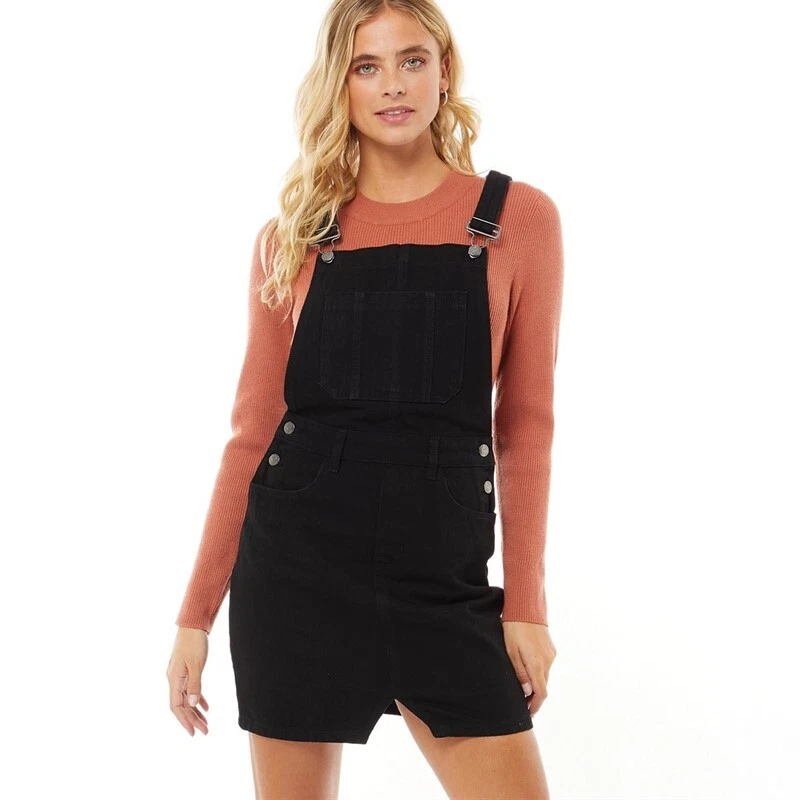 Womens black best sale dungaree dress